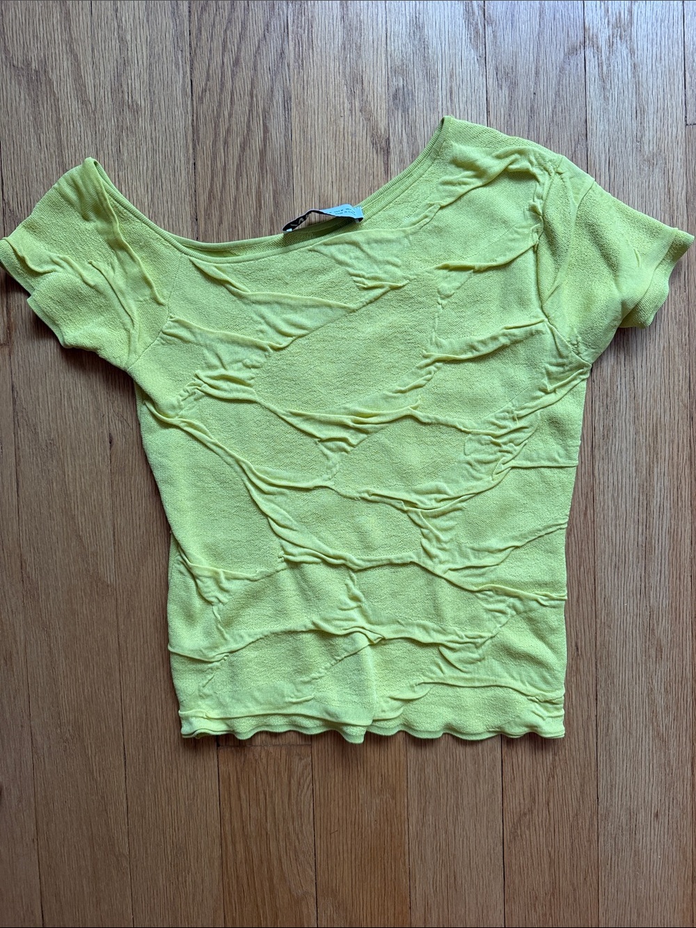 Zara Lime Green Asymmetrical Top with Textured Wave Detail